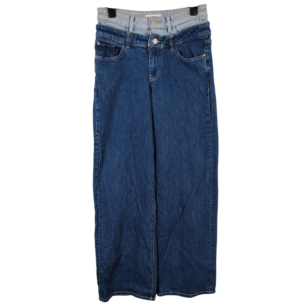 Warp + Weft Womens SZ 6 NCE Nice Cote Wide Leg Stacked Waist Jeans Blue Denim